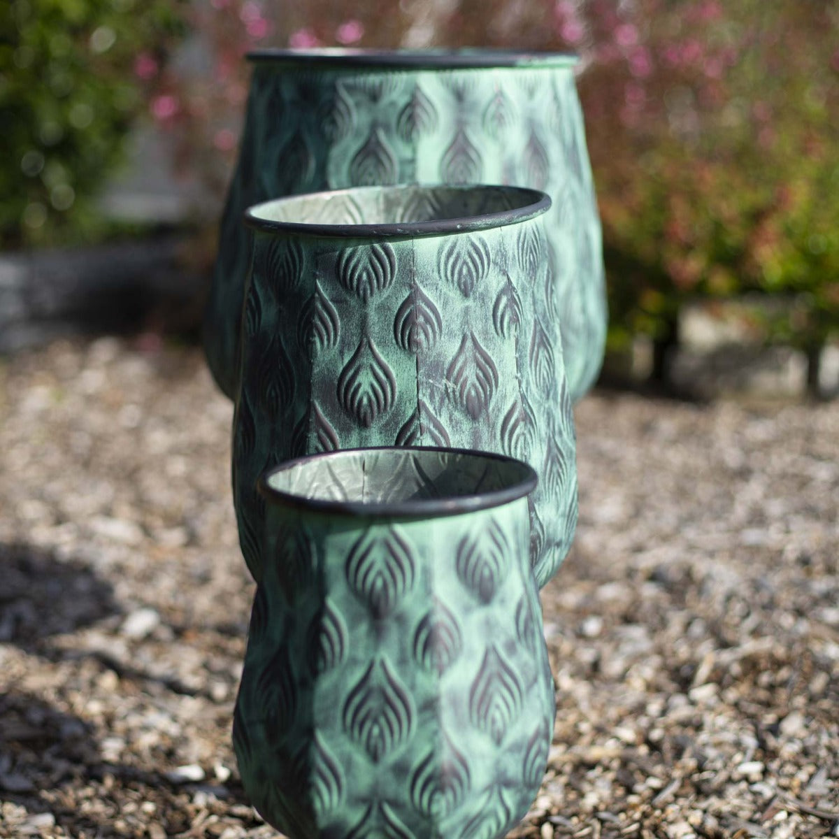 Pflanztopf Pflanzgefäß Zinktopf Cauldron Tripot Green 3er-Set Rund Blumentopf Metall