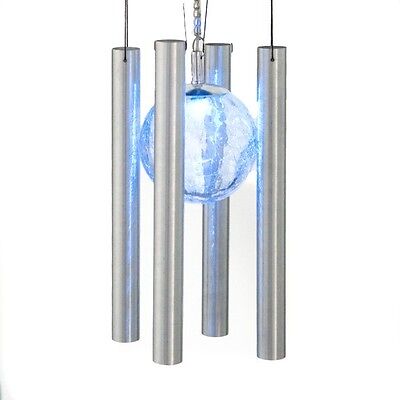 Windspiel LED Dekoleuchte Solarlampe Glaskugel mit Klangröhren aus Edelstahl