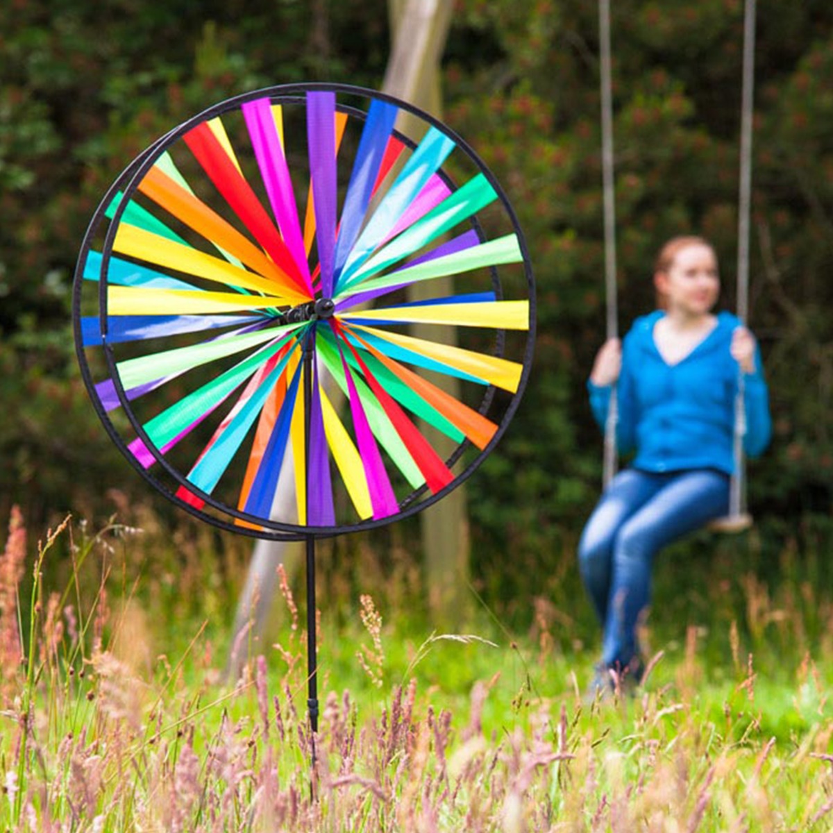Windspiel HQ Magic Wheel Giant Duett Rainbow mit Bodenanker Windrad