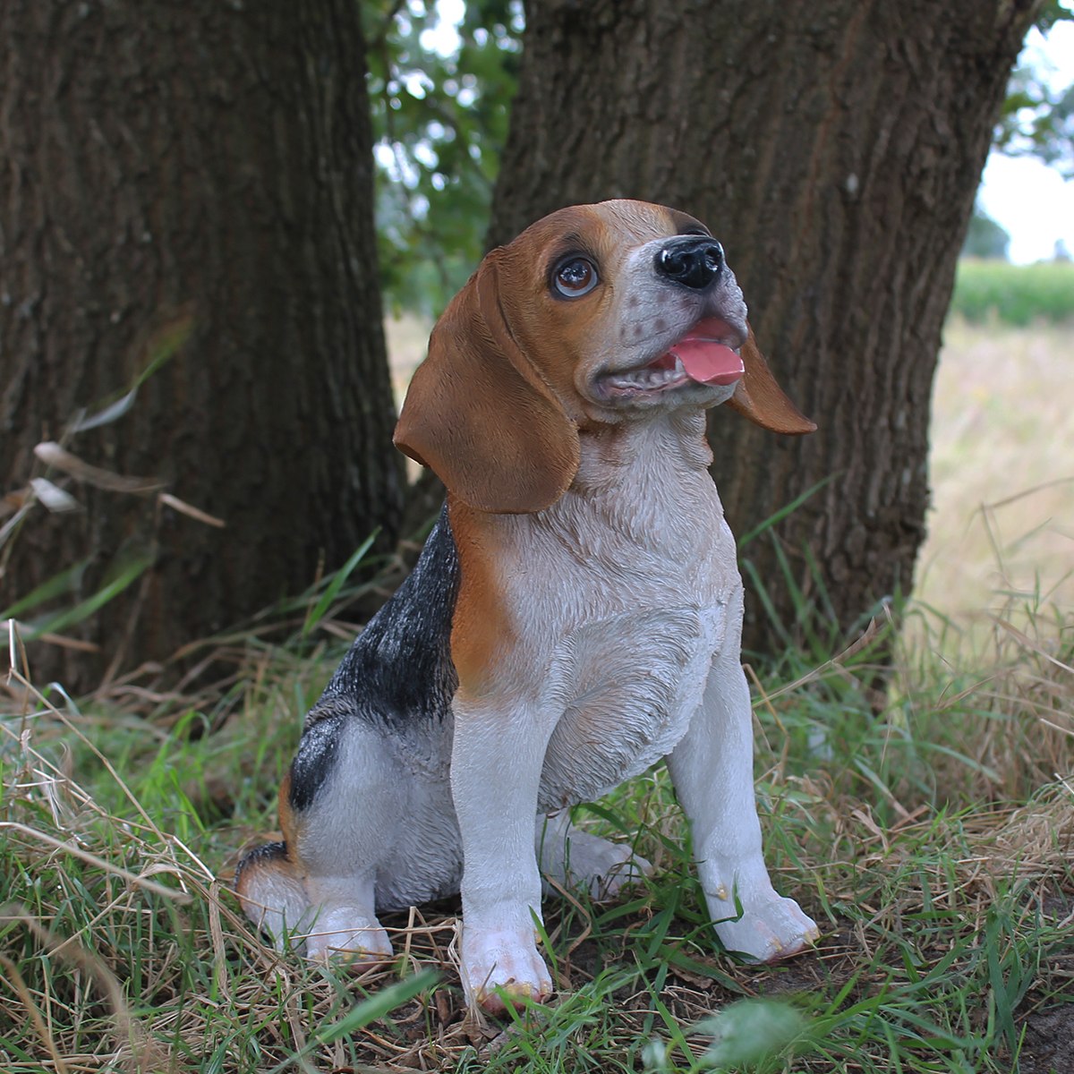 Beagle Figur sitzend Hundefigur lebensecht Hundefiguren für den Garten