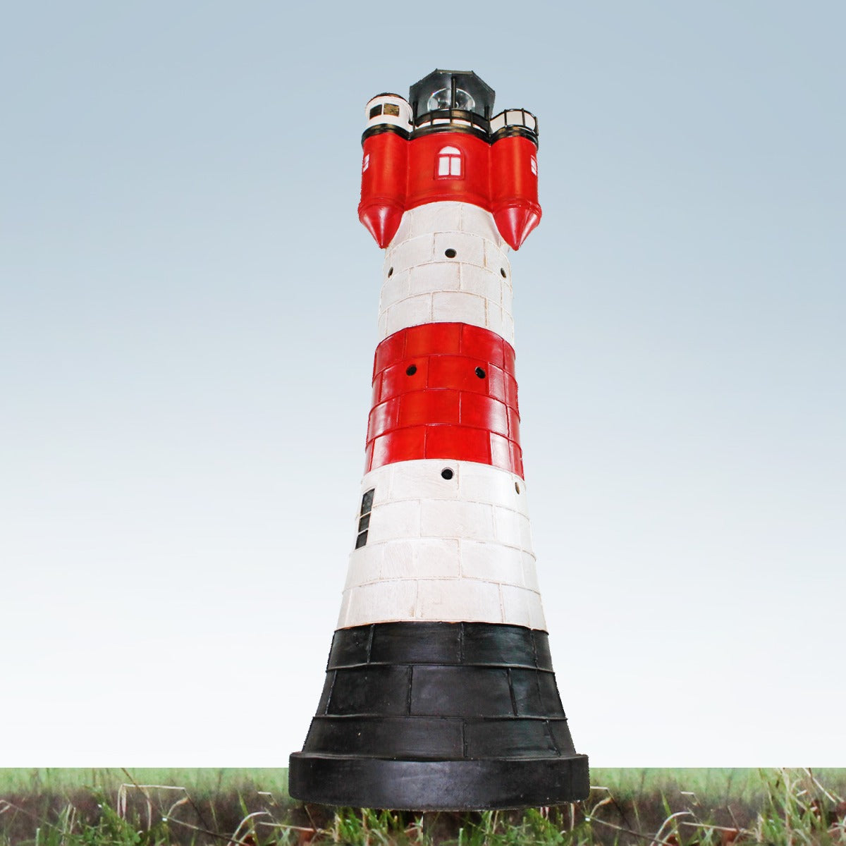 Leuchtturm Roter Sand Solar Leuchtturm 80 cm Maritime Deko LED Beleuchtung drehend