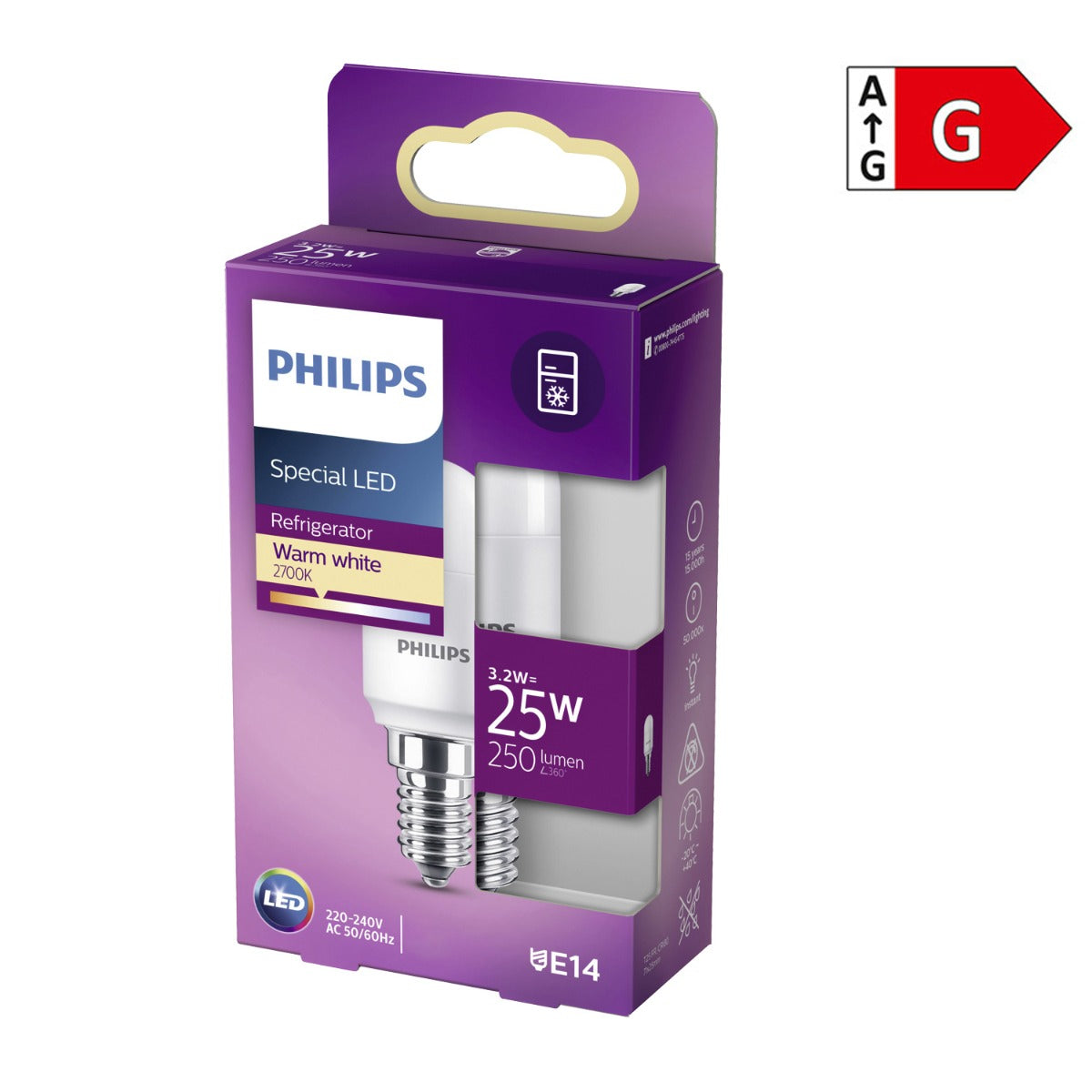 Philips LED Leuchtmittel E14 für Kühlschrank 3,2W (25W) warmweiß  [Energieklasse G]