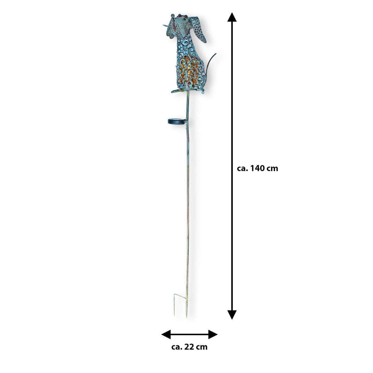 Gartenstecker Hund Solar 140cm Metall Solarleuchte Gartenleuchte LED Leuchte