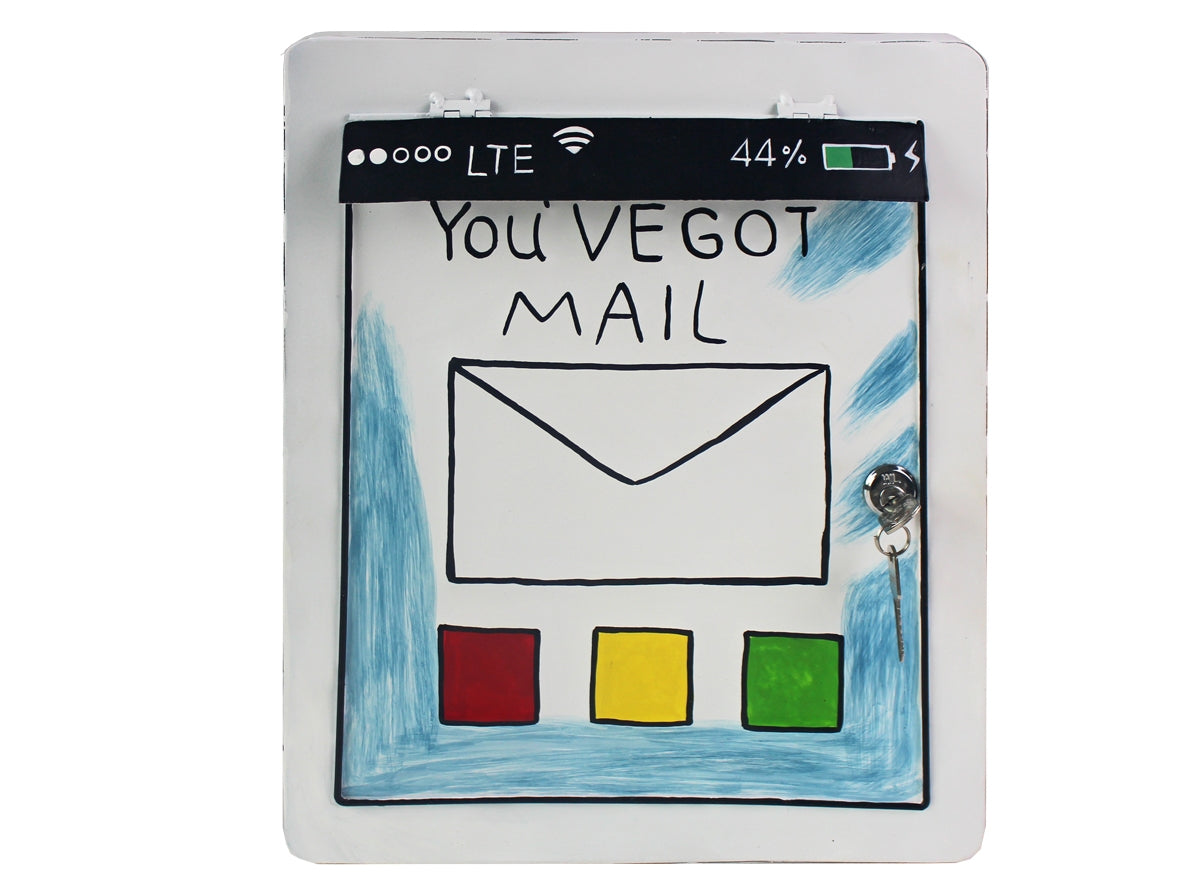Briefkasten ohne Zeitungsrolle Tablet "You got Mail" handbemalt Metall Postkasten Postfach