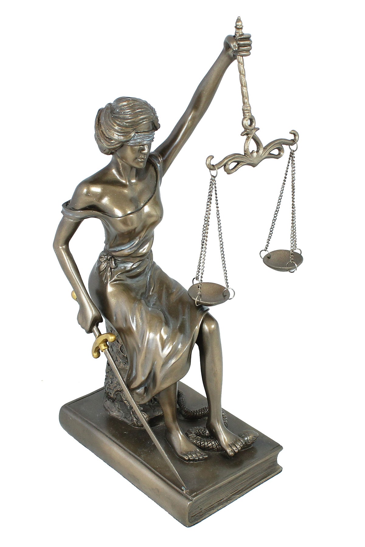 Dekofigur Justitia Göttin der Gerechtigkeit Skulptur Plastik bronziert 29 cm mit Waage Schwert Augenbinde