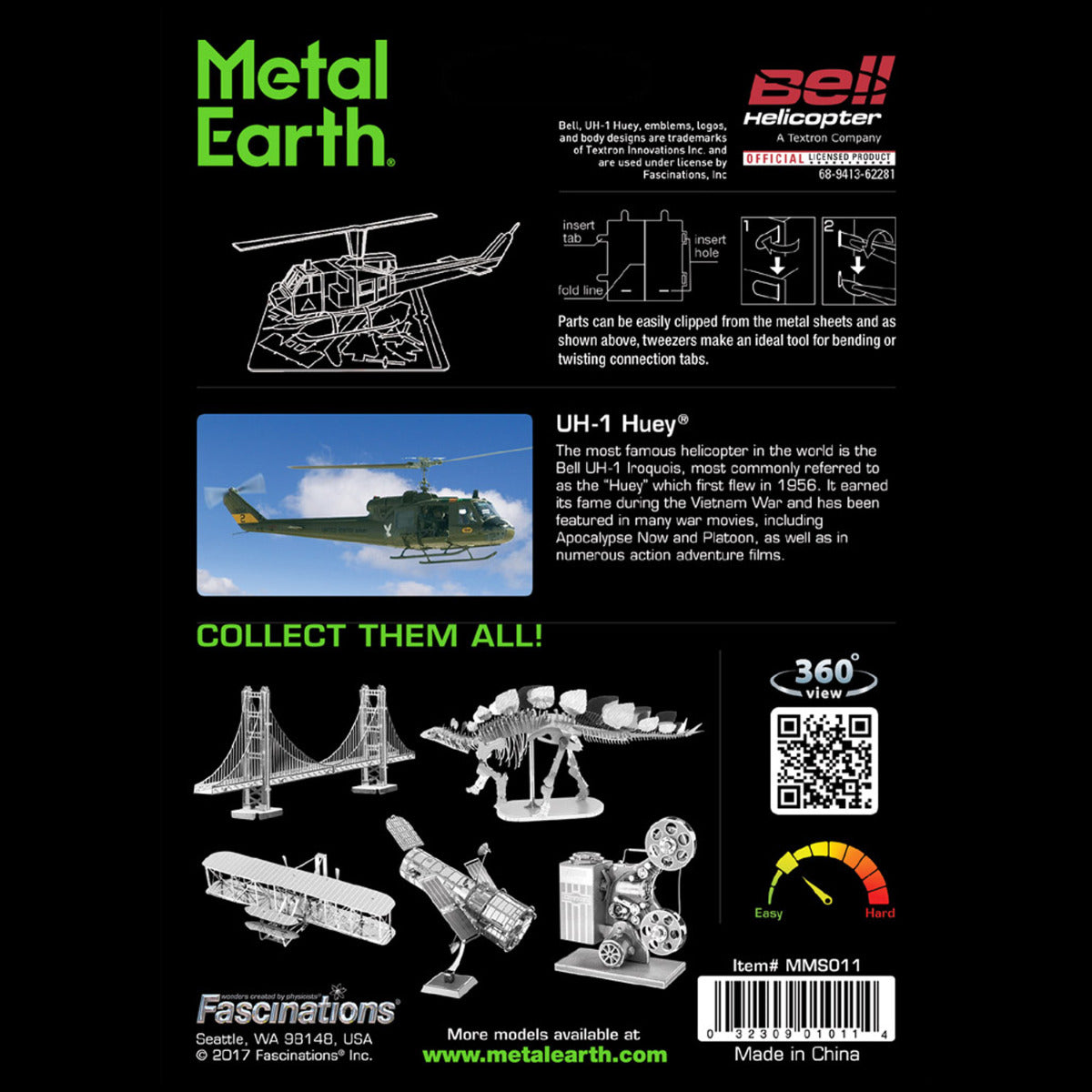 Metal Earth Metallbausätze MMS011 Huey UH-1 Helikopter Metall Modell