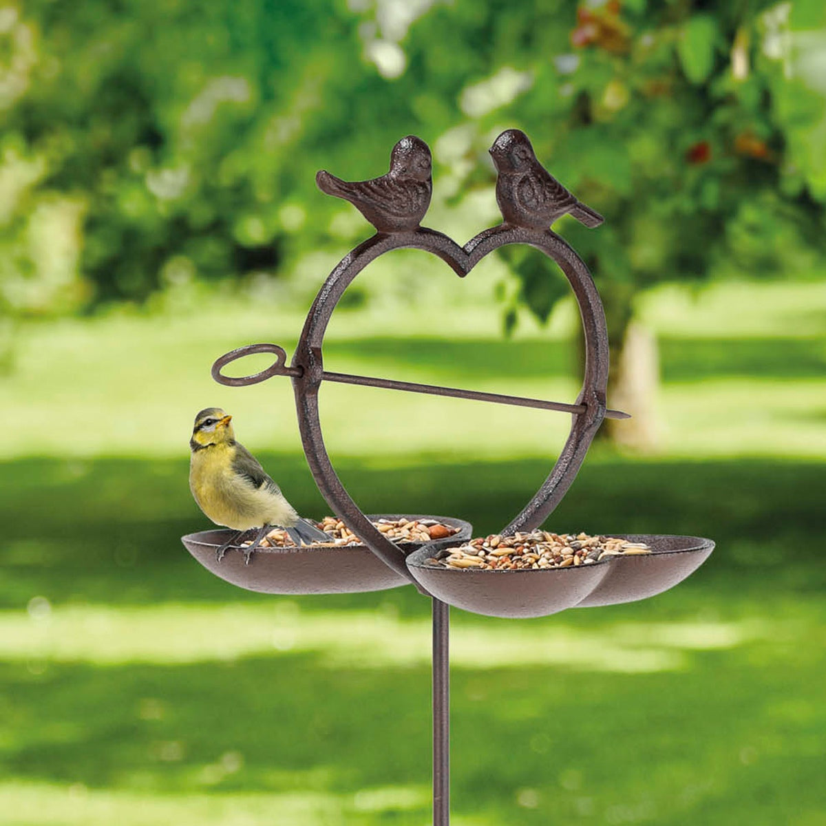 Vogelfutterstation mit Ständer Vogelfutterschale aus Gusseisen für Äpfel und Meisenknödel