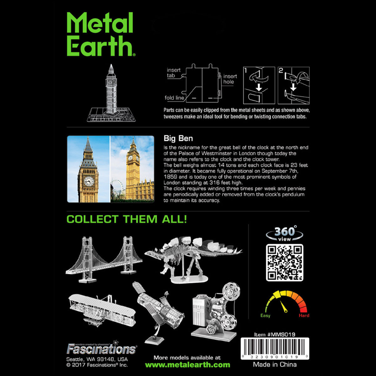 Metal Earth Metallbausätze MMS019 Big Ben Tower London Metall Modell