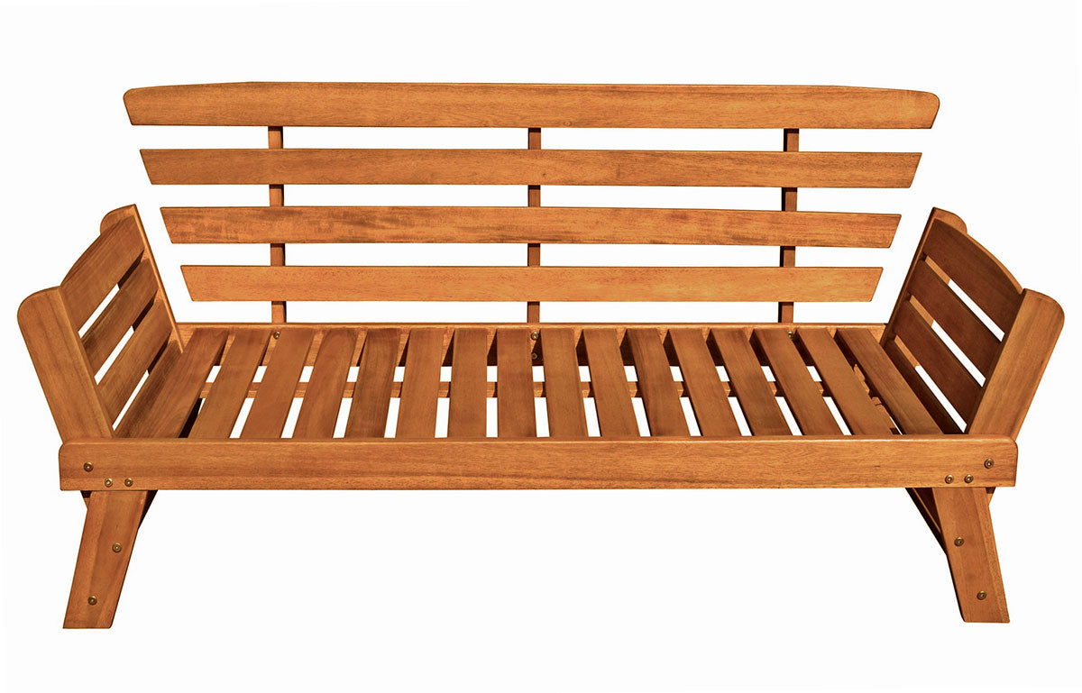 Gartenbank FORTUNA 2-Sitzer Polster-Set Armlehnen umklappbar Gartenliege Recamiere Holz Eukalyptus FSC 100%