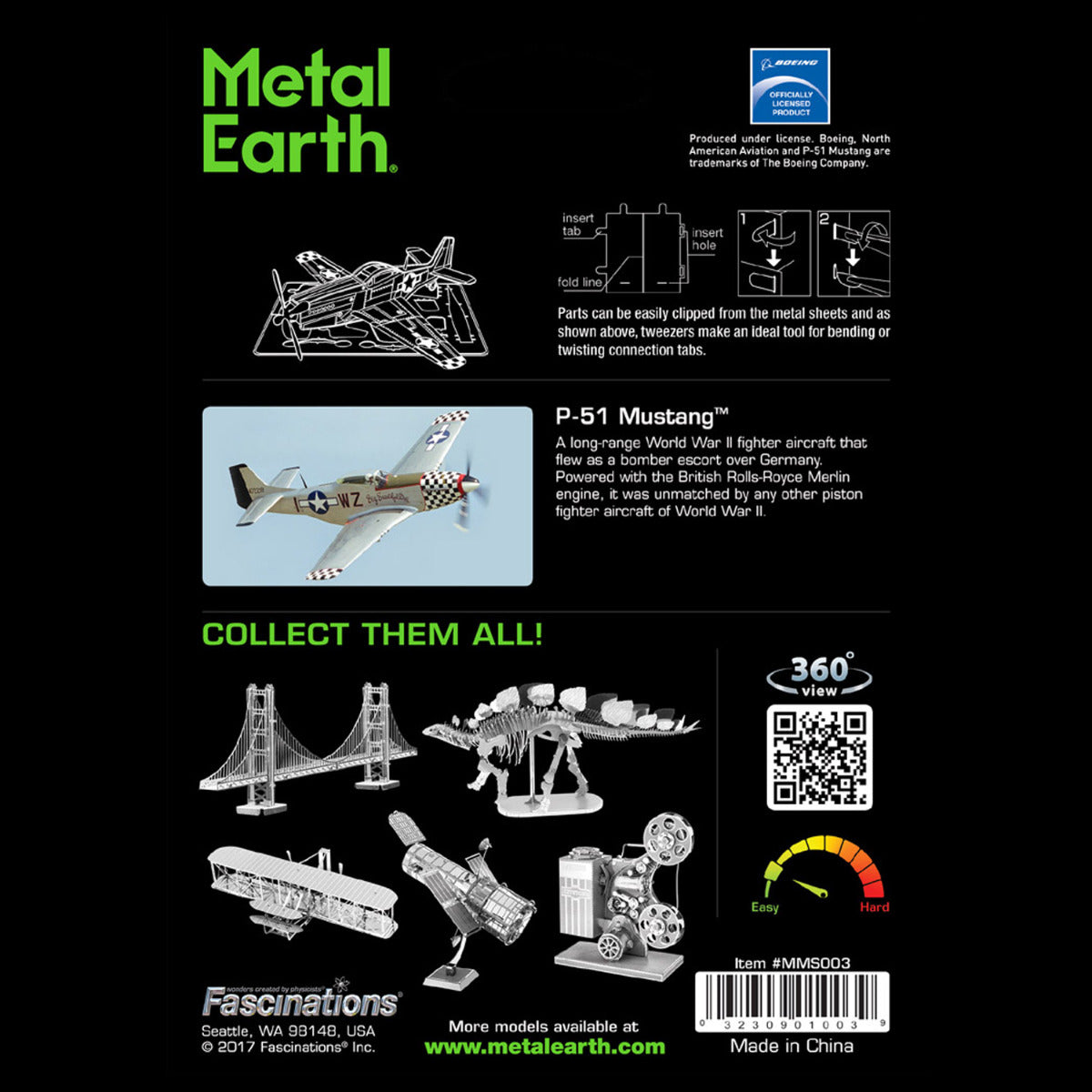 Metal Earth Metallbausätze MMS003 Mustang P-51 Flugzeug Metall Modell