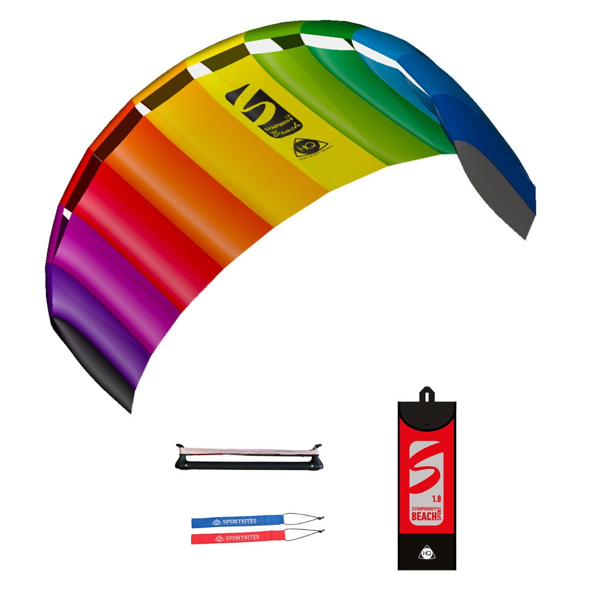 Lenkmatte HQ Symphony Beach III 1.8 Sport PLUS Rainbow mit Controlbar und Lenkschlaufen Allround Lenkdrachen Kite