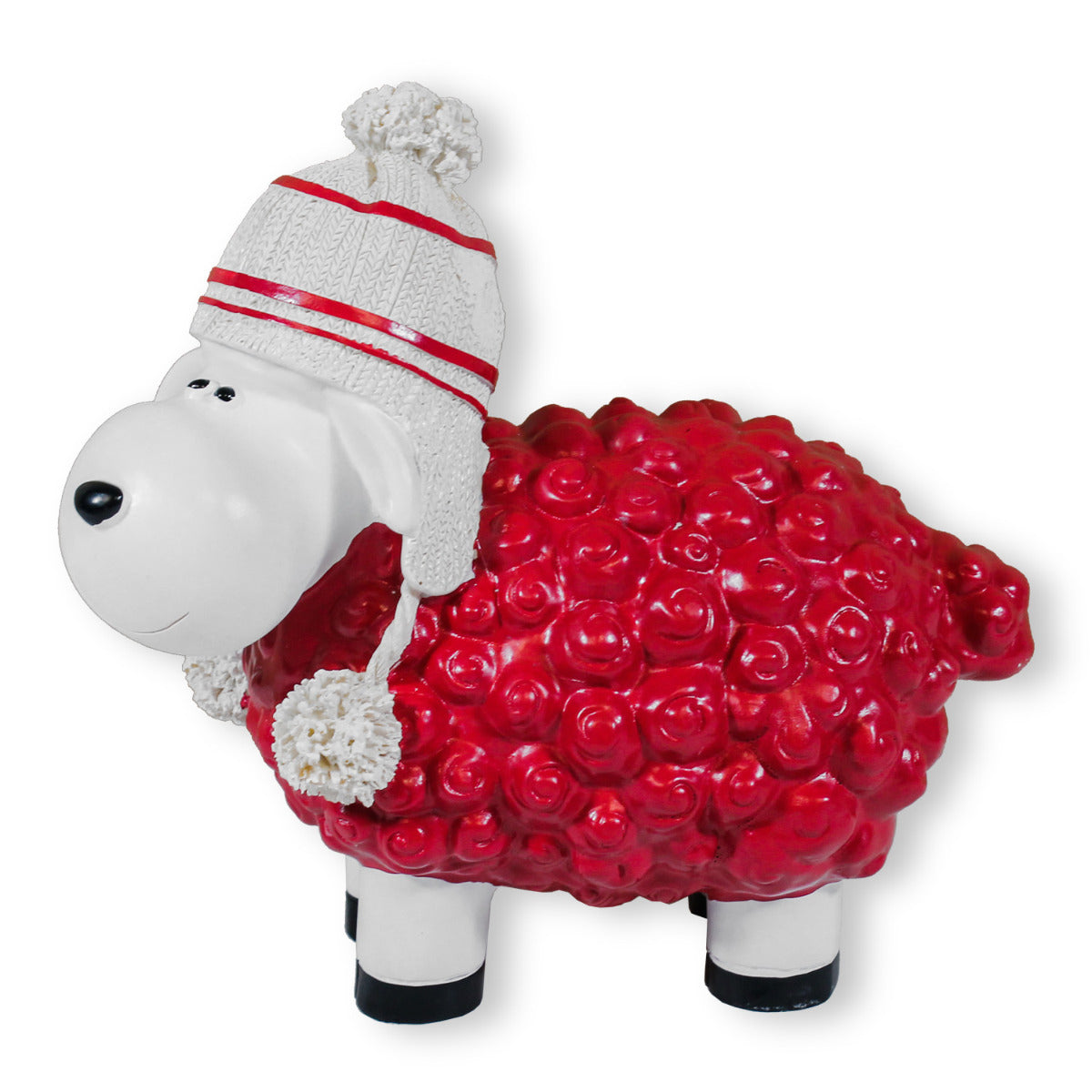 Buntes Deko Schaf rot mit Mütze Gartenfigur Schaf Dekofigur Schaf lustige Schafe