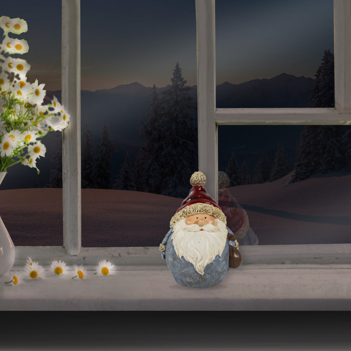 Weihnachtsmann Figur rund mit Säckchen Fensterdeko Weihnachten 19cm