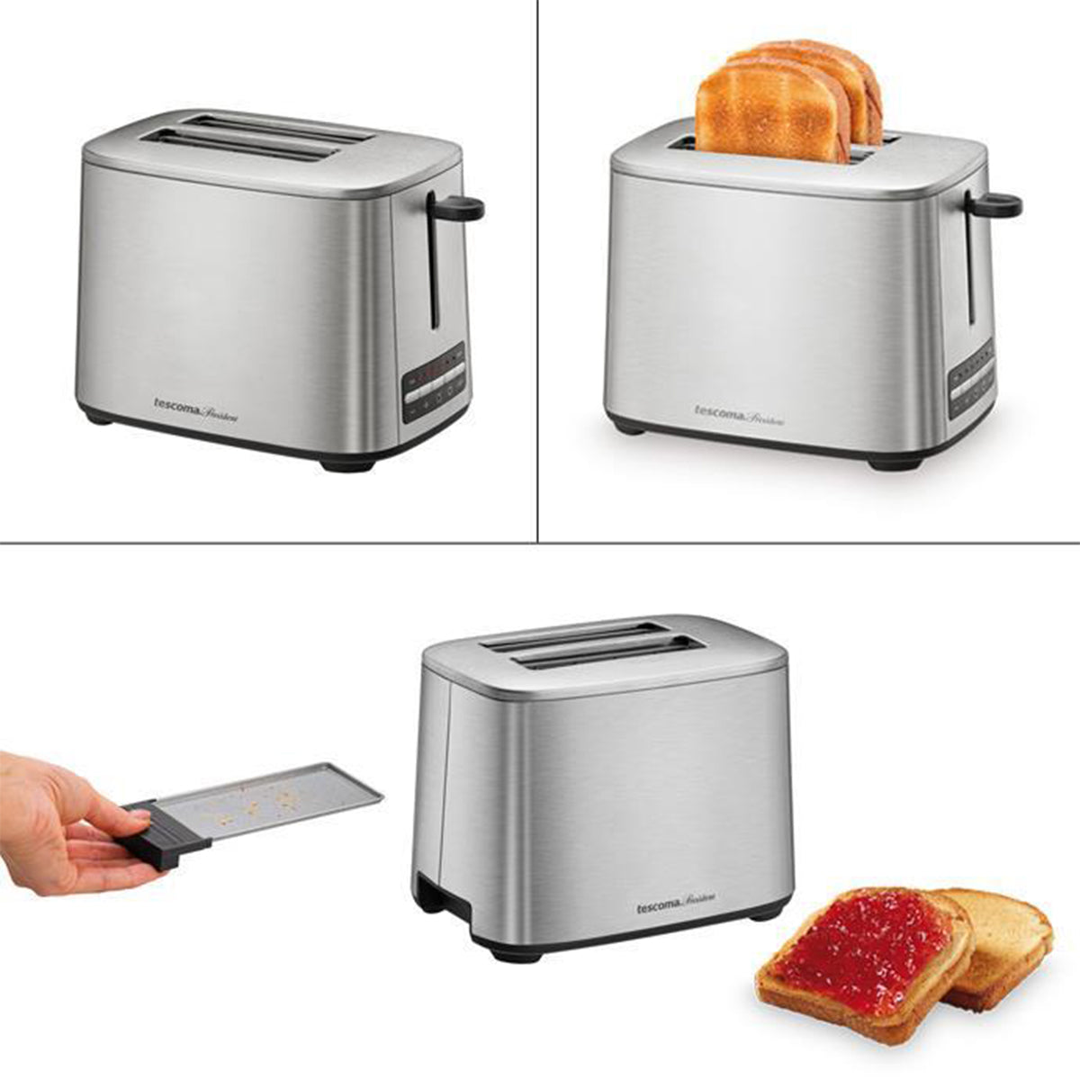 Edelstahl Toaster 2 Scheiben Toastautomat Krümelschublade 6 Bräunugsstufen Tescoma President