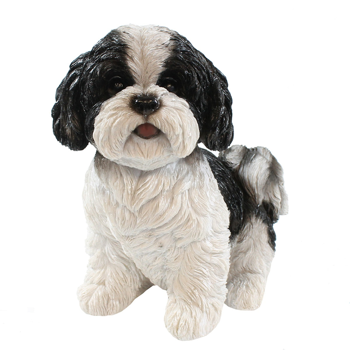 colourliving Hunde Figur Shih Tzu Welpe sitzend weiß-schwarz Hund Tierfigur Hundefigur