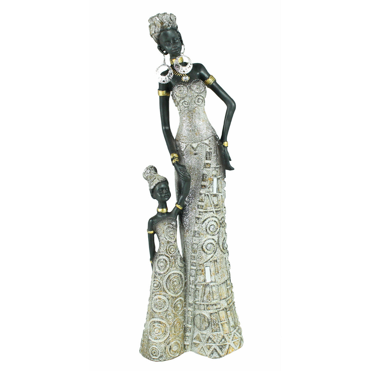 Afrika Deko Figur Frau mit Kind an der Hand Afrikanische Dekofiguren