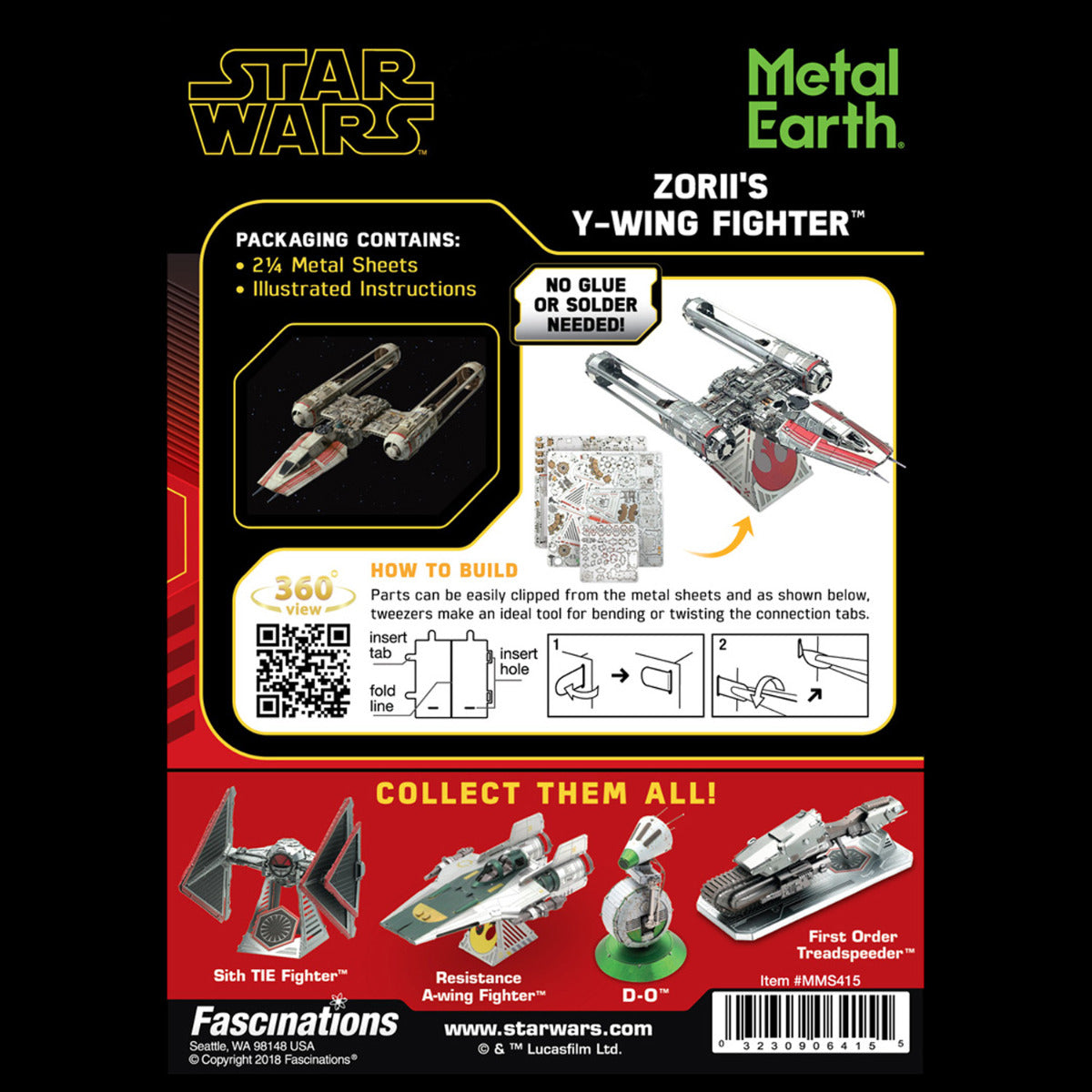 Metal Earth Metallbausätze MMS415 Star Wars “Der Aufstieg Skywalkers” Zorri's Y-Wing Fighter Resistance Metall Modell