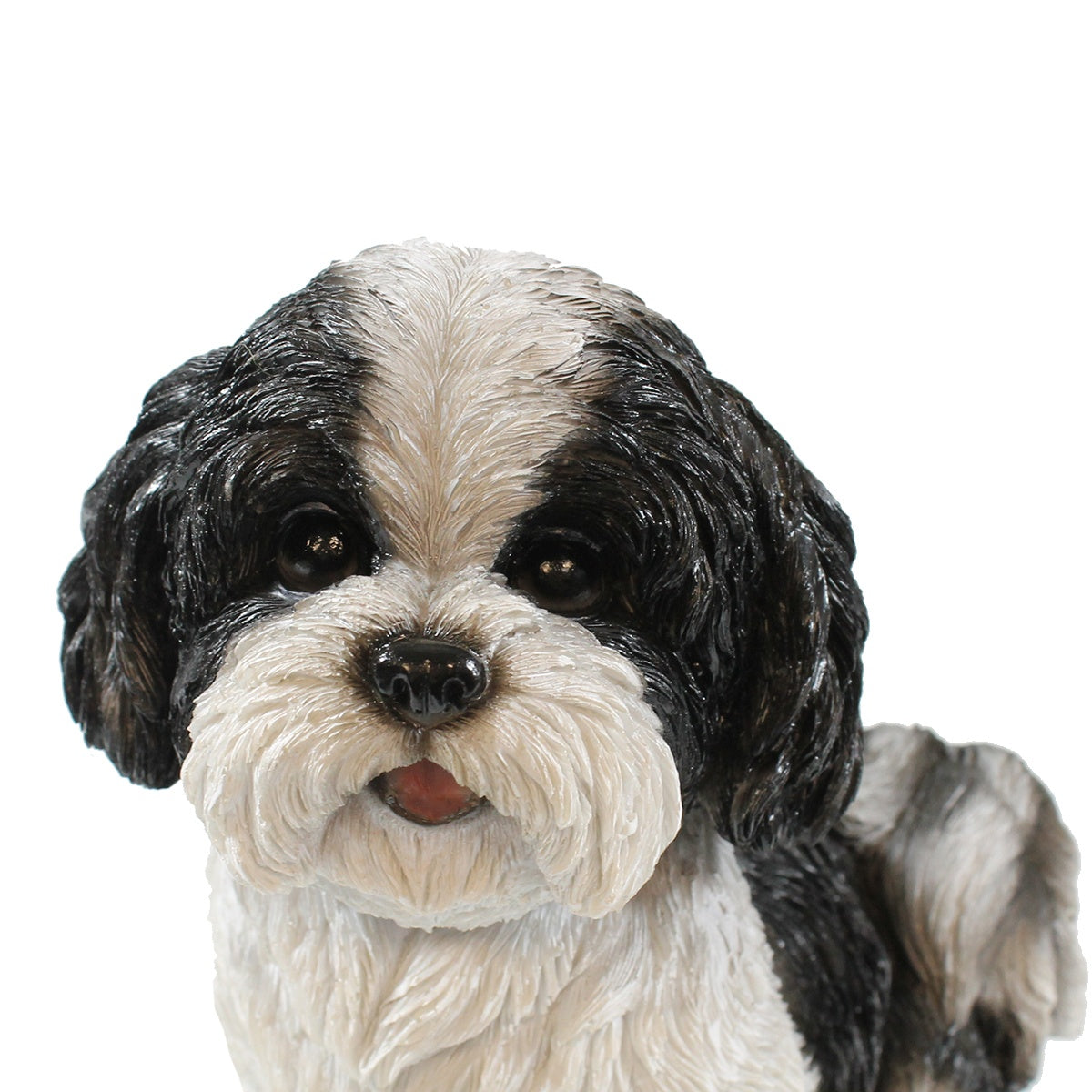 colourliving Hunde Figur Shih Tzu Welpe sitzend weiß-schwarz Hund Tierfigur Hundefigur