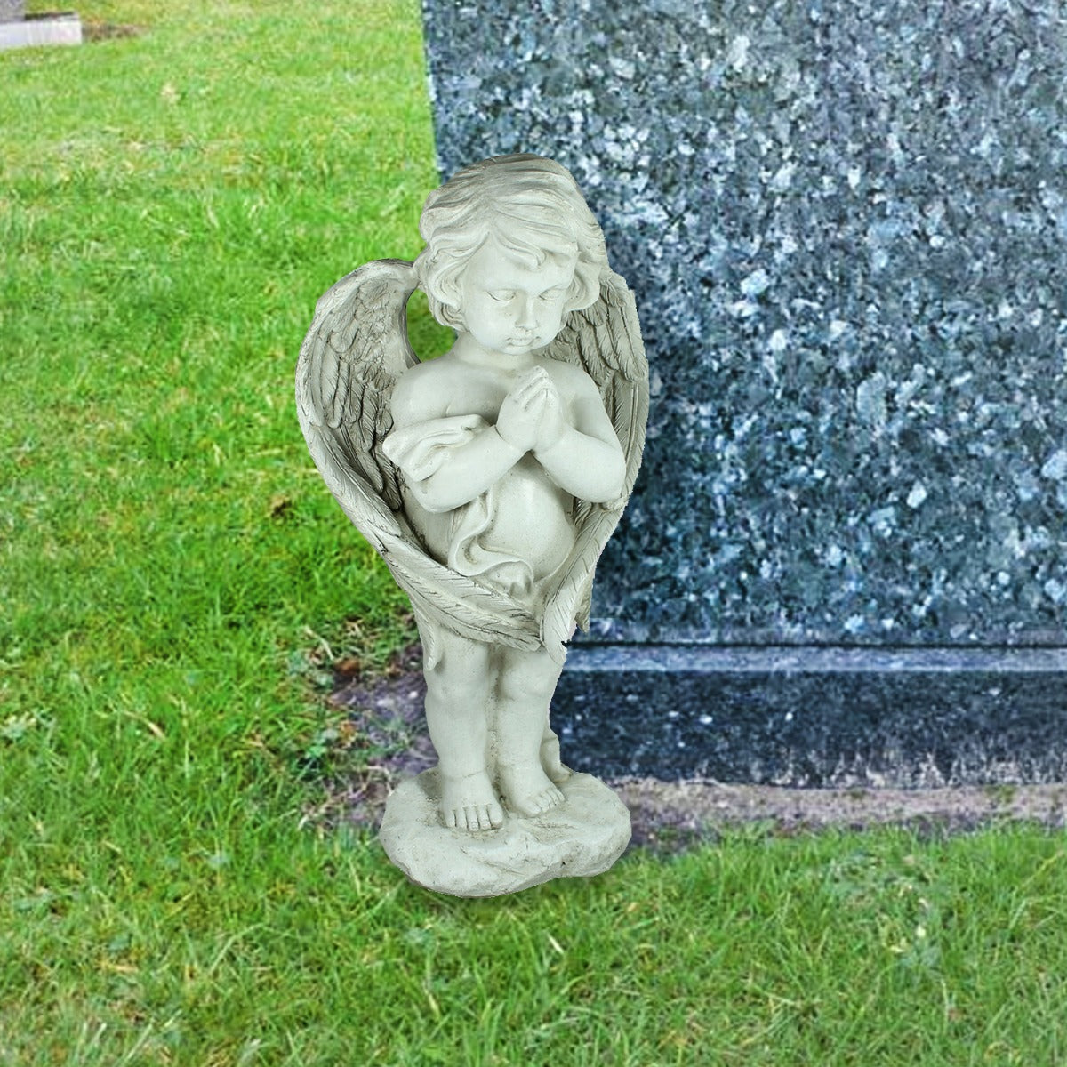 Engel Figur Junge mit Engelsflügeln Grabengel Grabschmuck Engelsfigur