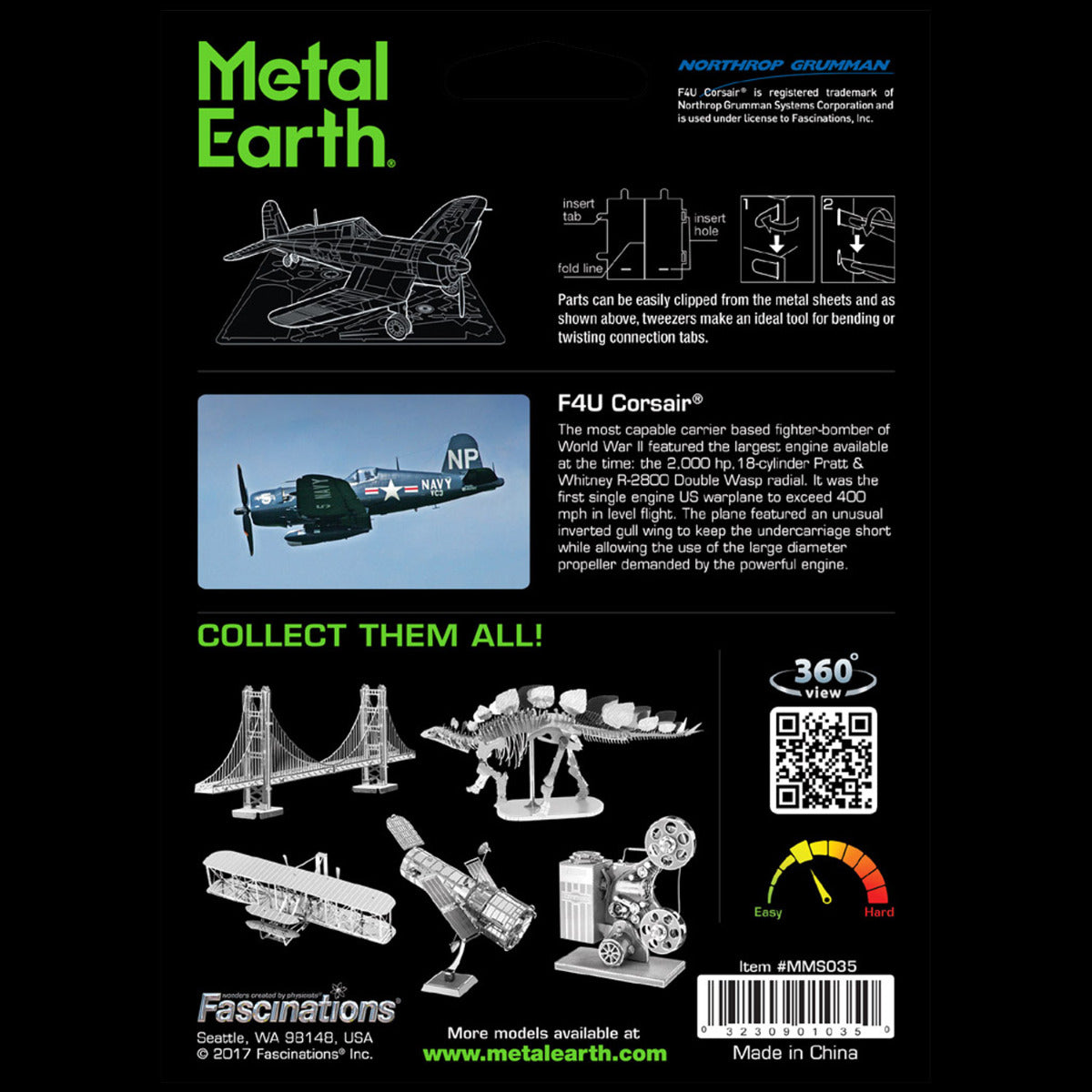 Metal Earth Metallbausätze MMS035 F4U Corsair Flugzeug Metall Modell