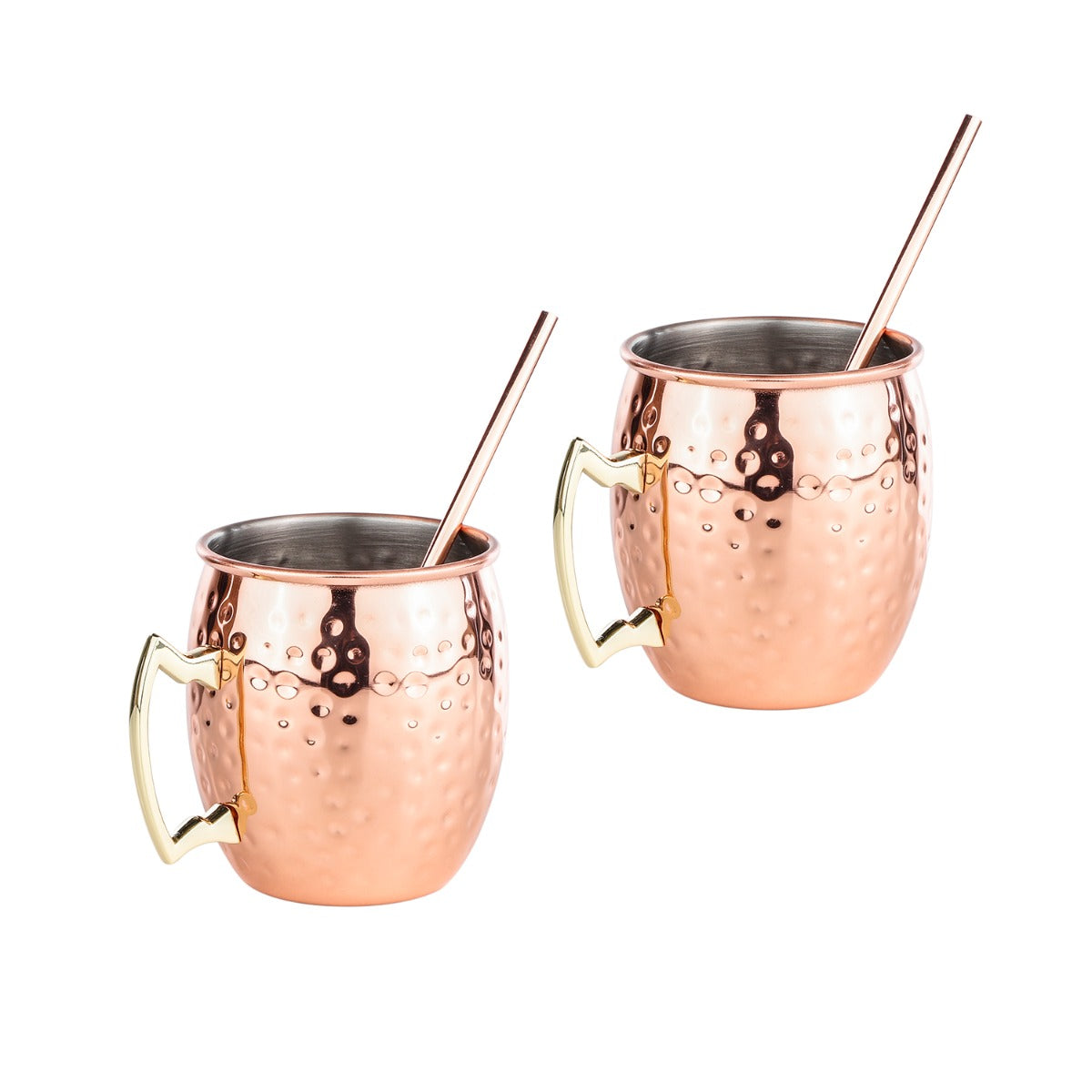 Moscow Mule Becher 2er Set Edelstahl in Kupfer Optik mit 2 Trinkhalmen 500 ml Kupferbecher Cocktail