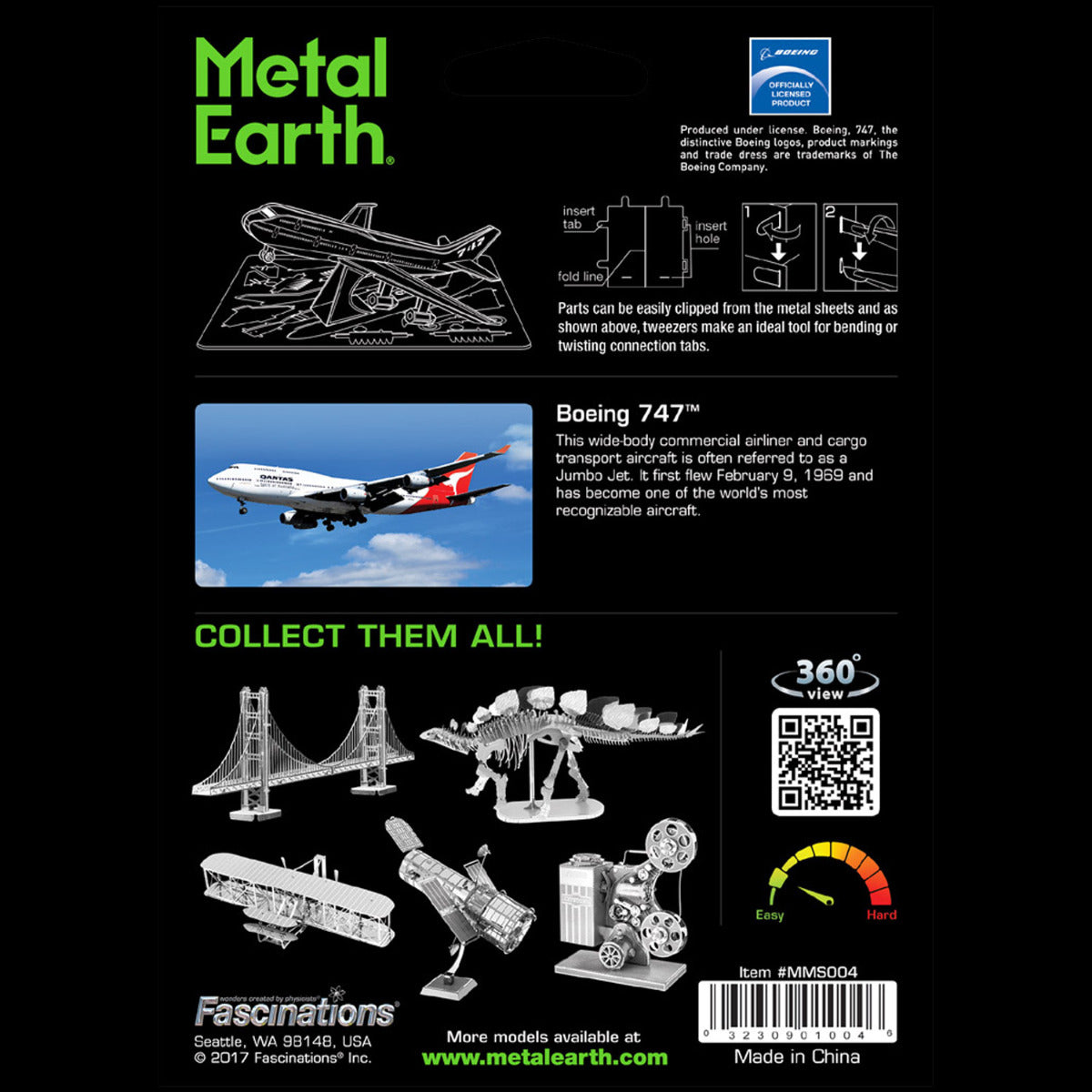Metal Earth Metallbausätze MMS004 Commercial Jet Boeing 747 Jumbo Flugzeug Metall Modell