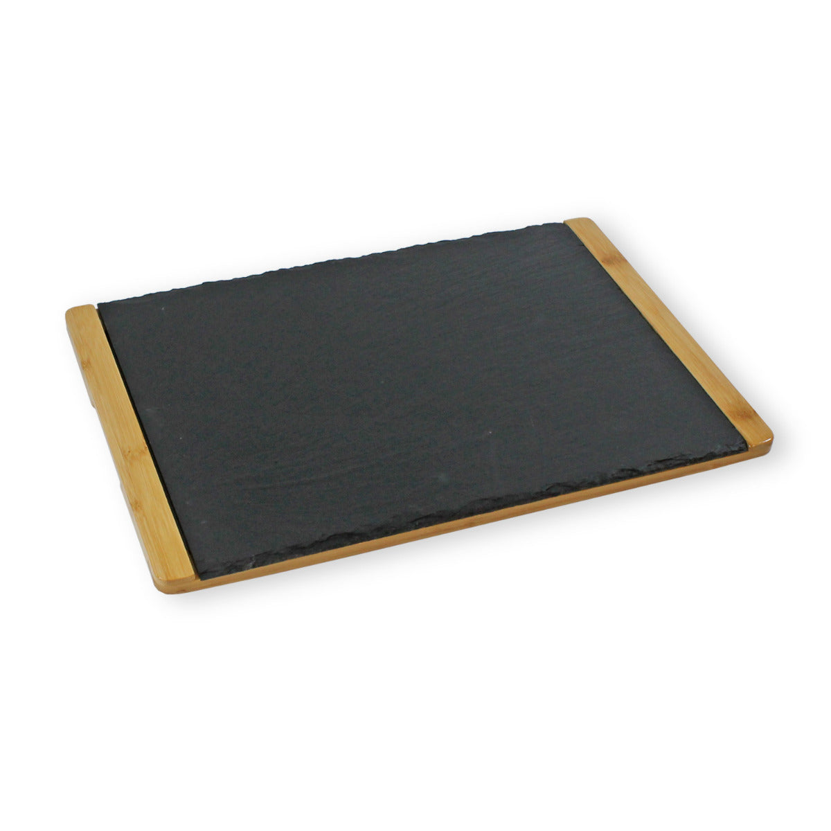 Servierplatte Schiefer 45 x 30 cm Buffetplatte schwarz Servierplatte Holz Rahmen FSC