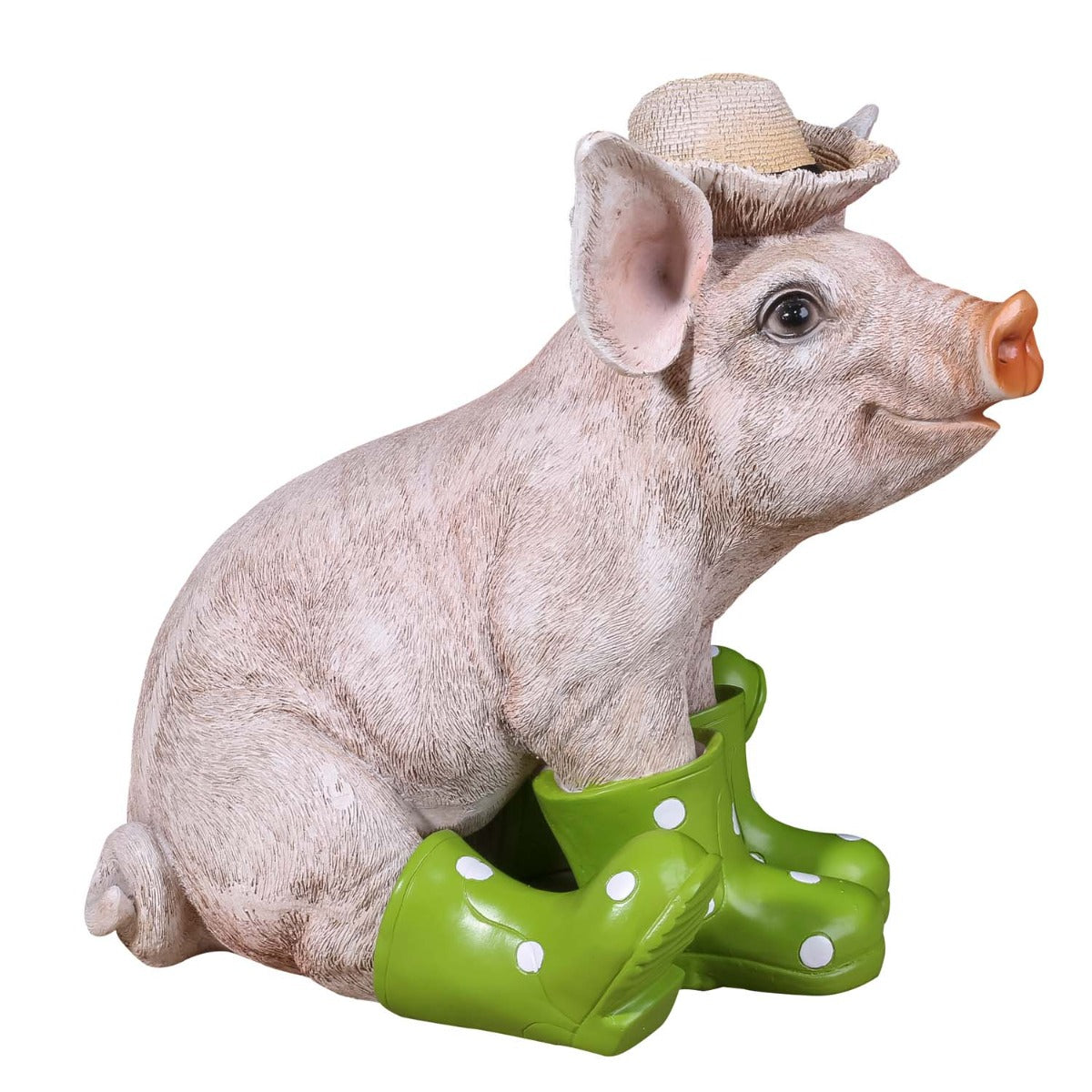 Deko Schwein Erich mit Hut und Stiefel in grün Schweine Figuren Garten Dekofigur Schweinchen