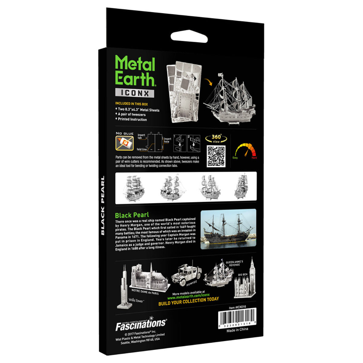 Metal Earth Metallbausätze ICX016 ICONX Black Pearl Piratenschiff Metall Modell