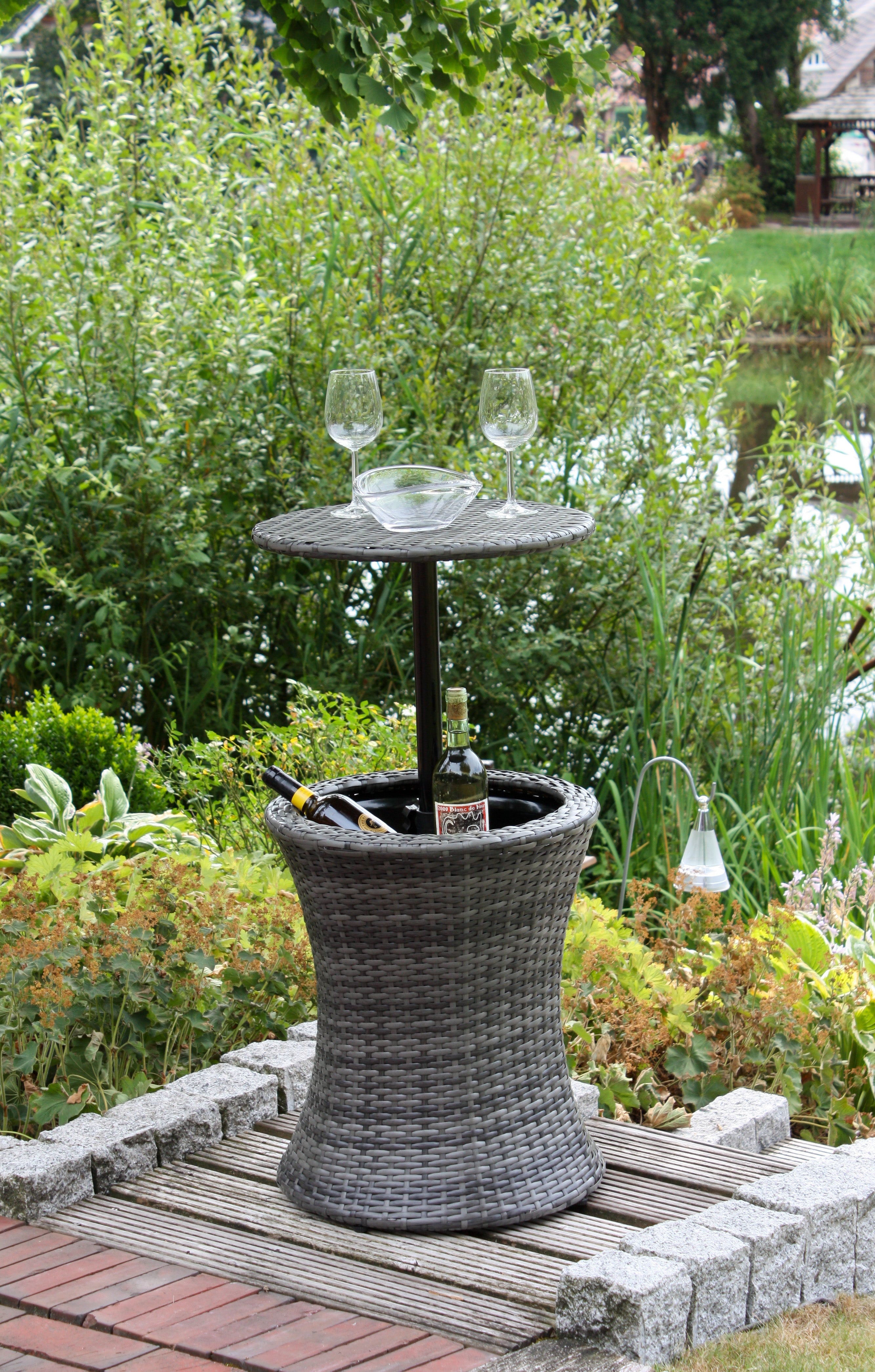 Balkontisch Stehtisch Gartentisch rund Tisch höhenverstellbar 45 cm Getränkekühler Bistrotisch Beistelltisch