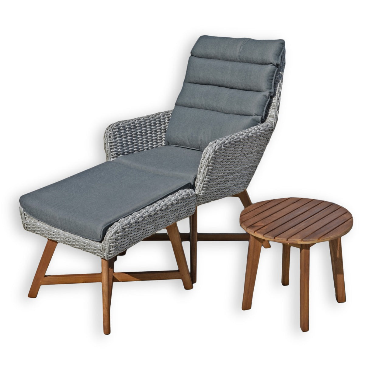 Balkon Loungemöbel Rattan Lounge-Set Sessel Hocker mit Auflagen Beistelltisch Farbe: grau