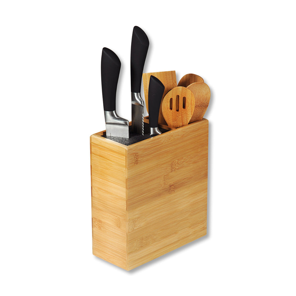 Messerblock ohne Messer mit Utensilienbox aus Bambus Messerblock Holz ohne Messer leicht zu Reinigen