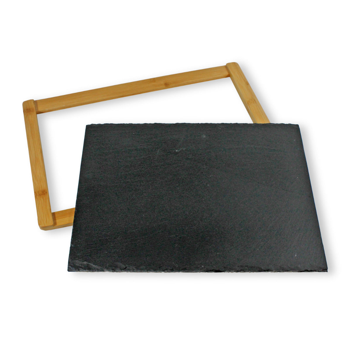 Servierplatte Schiefer 34 x 26 cm Buffetplatte schwarz Servierplatte Holz Rahmen FSC