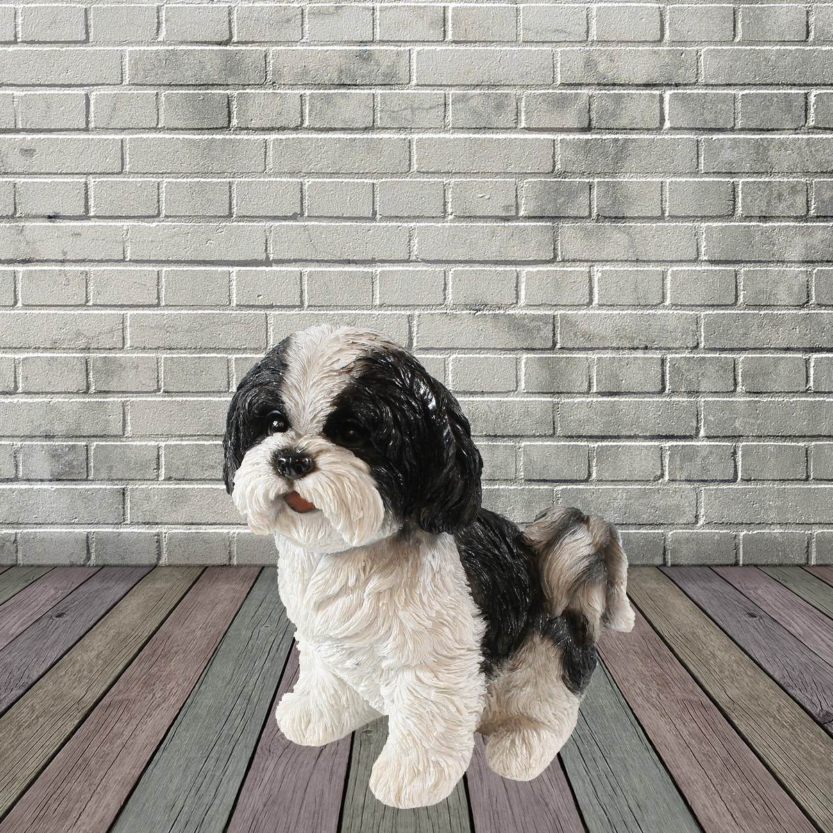 colourliving Hunde Figur Shih Tzu Welpe sitzend weiß-schwarz Hund Tierfigur Hundefigur