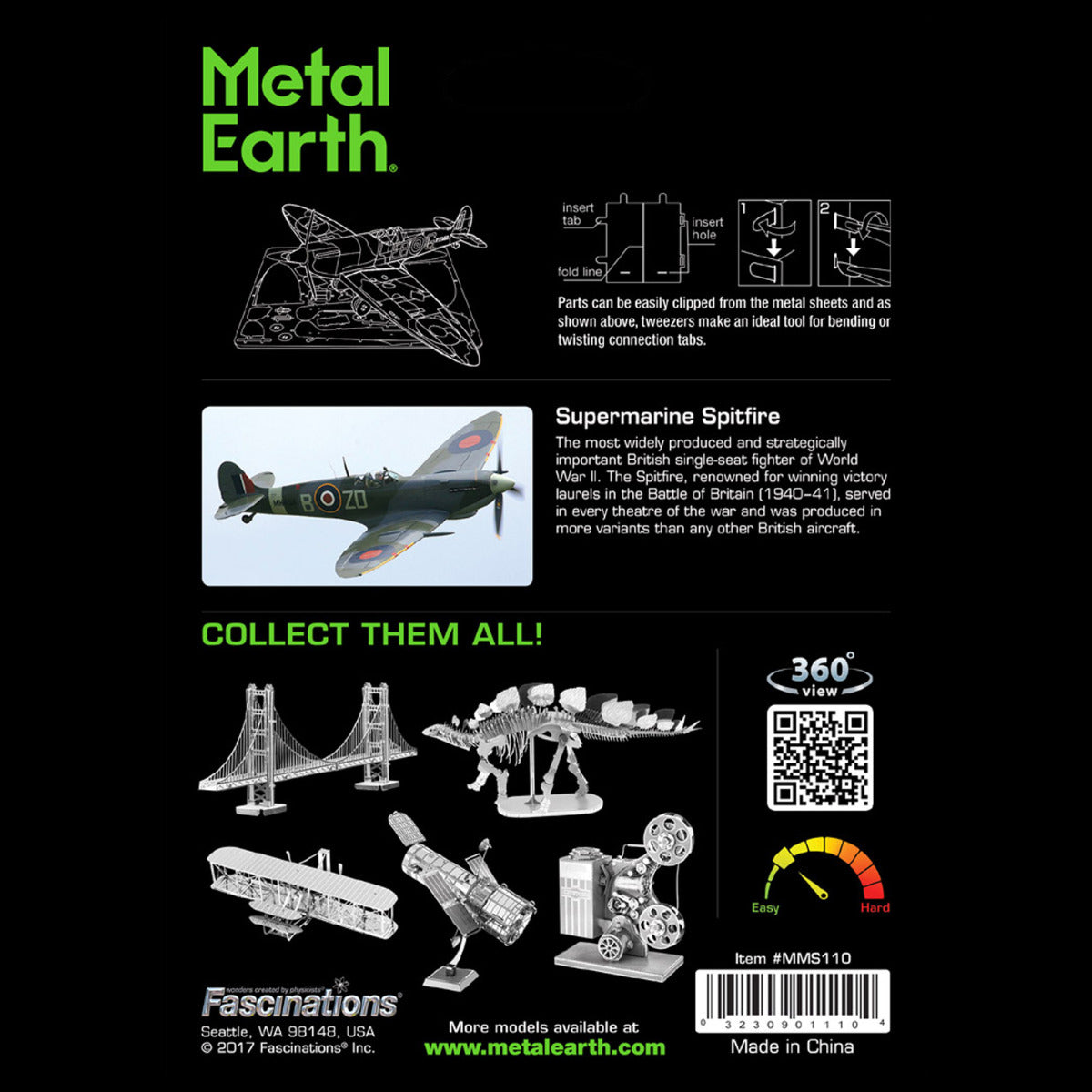 Metal Earth Metallbausätze MMS110 WWII Supermarine Spitfire Metall Modell