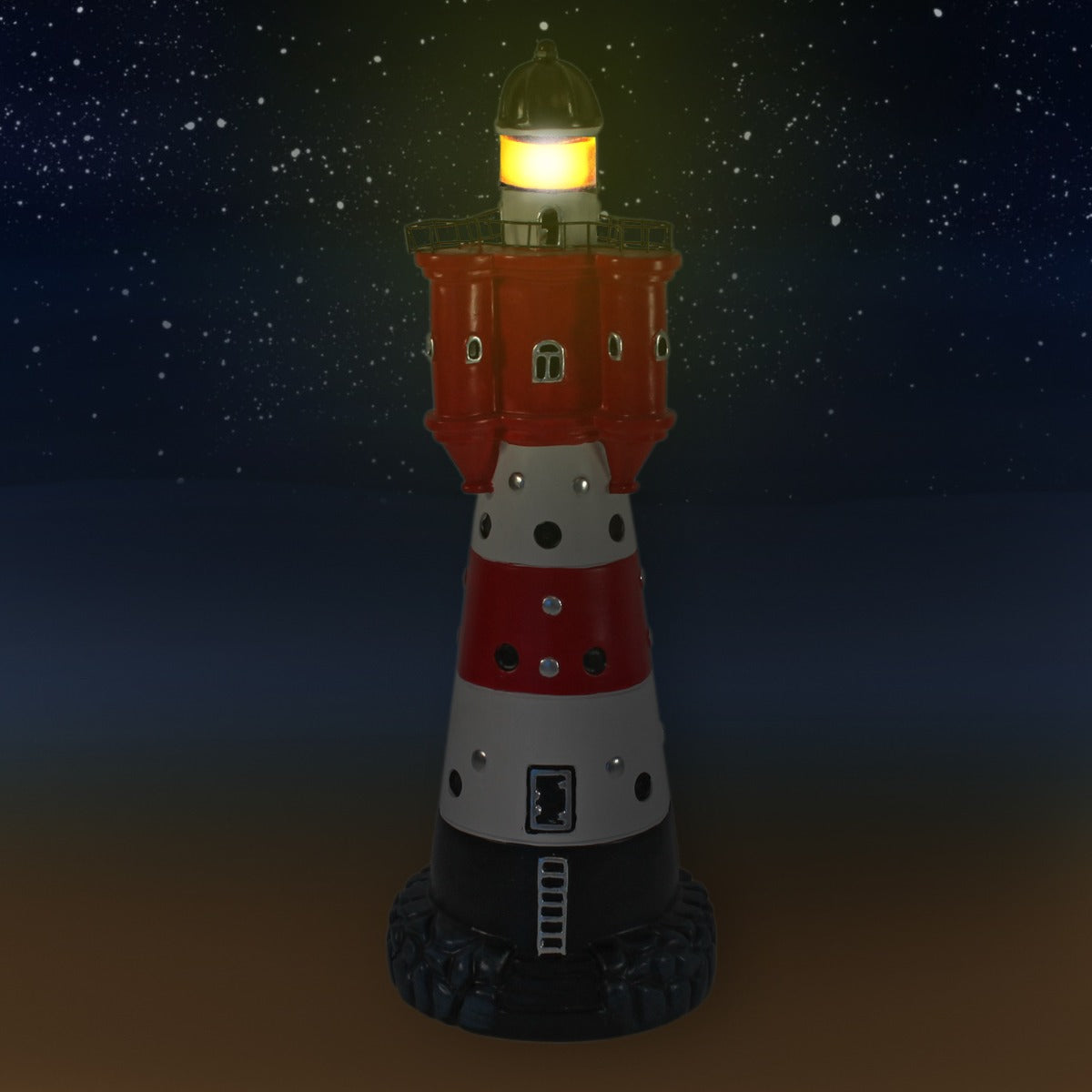 Solar Leuchtturm Roter Sand 50 cm Deko Leuchtturm mit Licht Maritime Deko Leuchtturm Solar