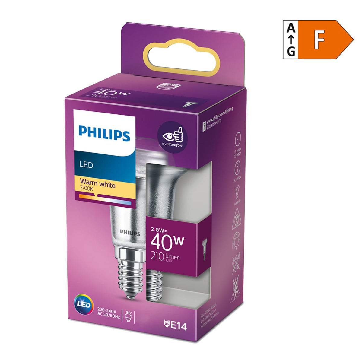 Philips LED Leuchtmittel 2,8W (40W) warmweiß E14 [Energieklasse F]