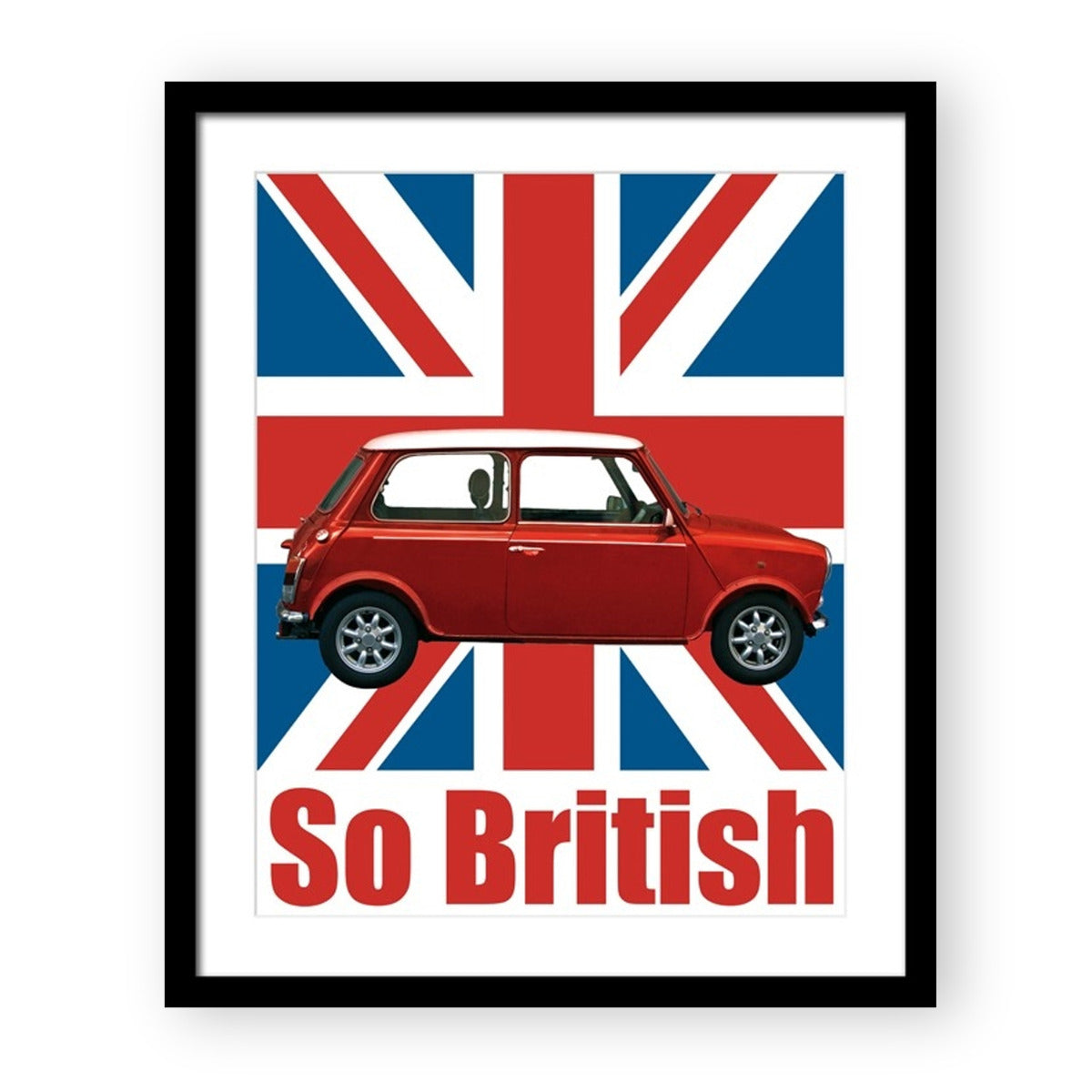 Wandbild Bild mit Rahmen Auto Mini Cooper "So British" 50x60 cm Mini Autobild Mini Cooper Bild