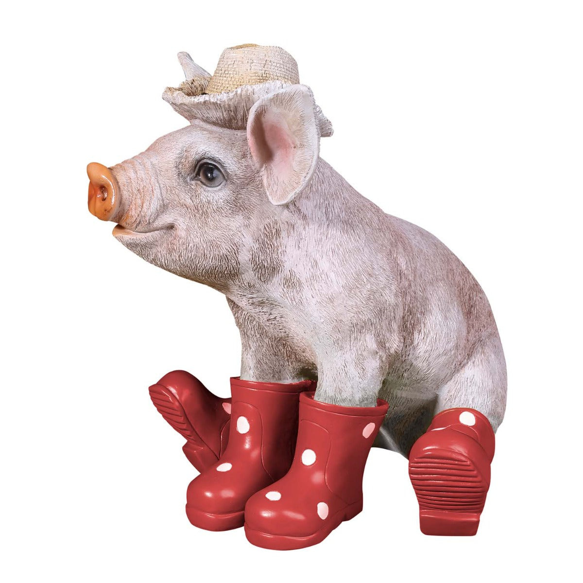 Deko Schwein Erich mit Hut und Stiefel in rot Schweine Figuren Garten Dekofigur Schweinchen