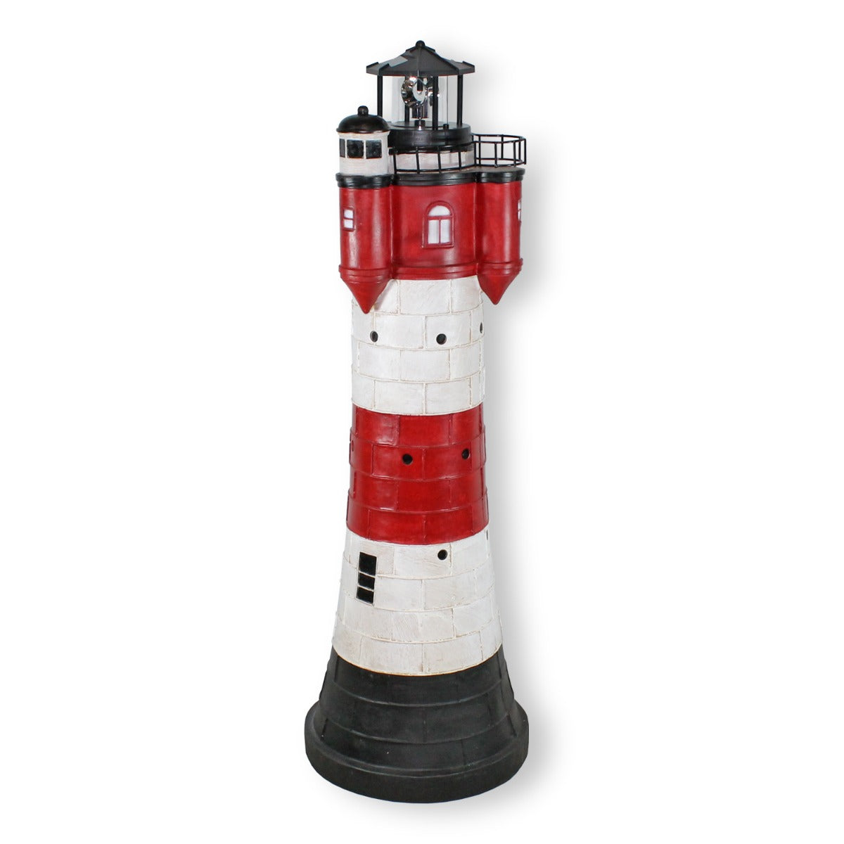Leuchtturm Roter Sand Solar Leuchtturm 80 cm Maritime Deko LED Beleuchtung drehend