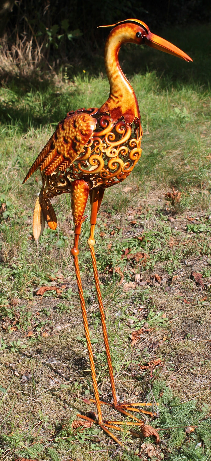 Kranich Figur Metall für den Garten Kranich Dekofigur Gartenfigur handbemalt
