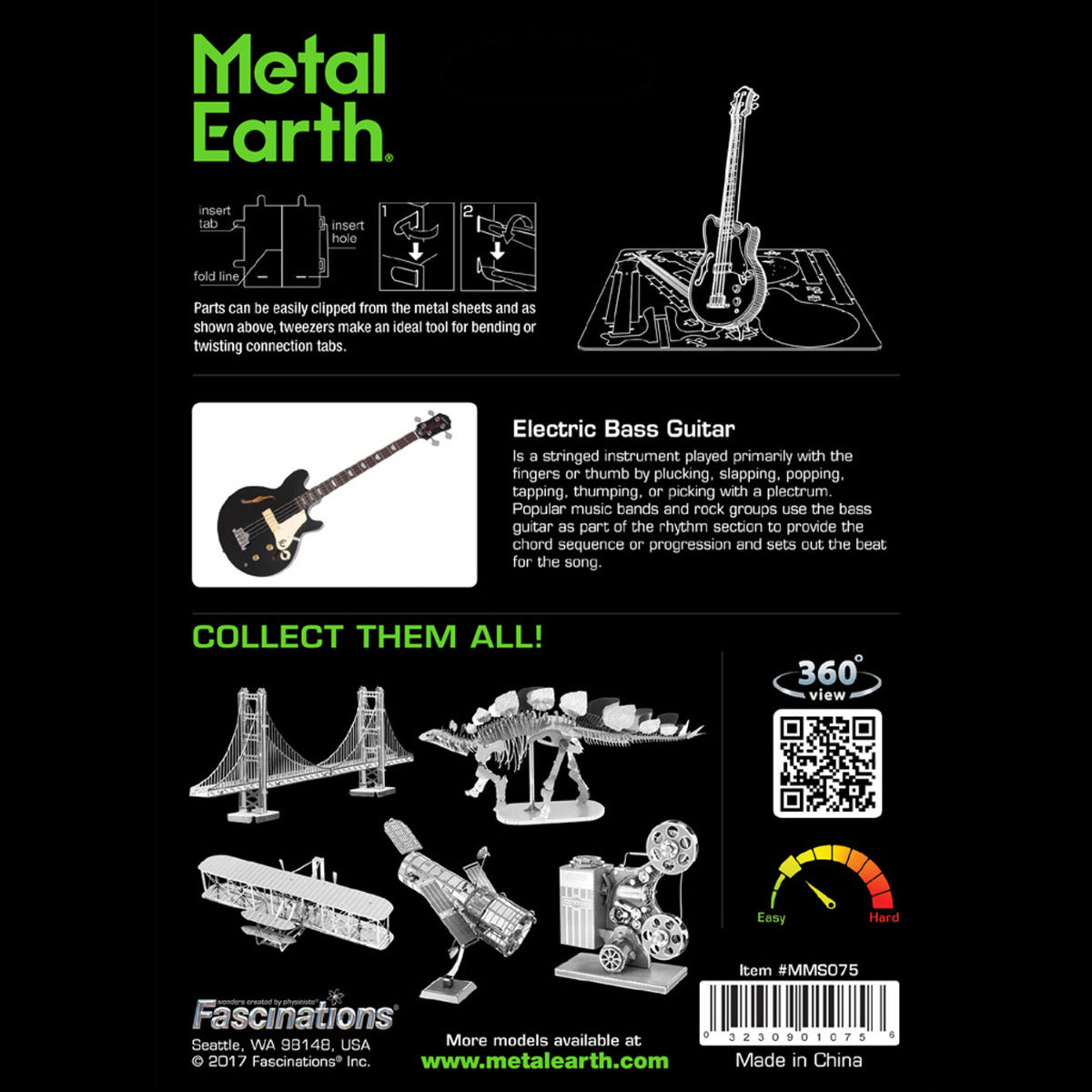 Metal Earth Metallbausätze MMS075 Electric Bass Guitar Elektrische Bass Gitarre Metall Modell