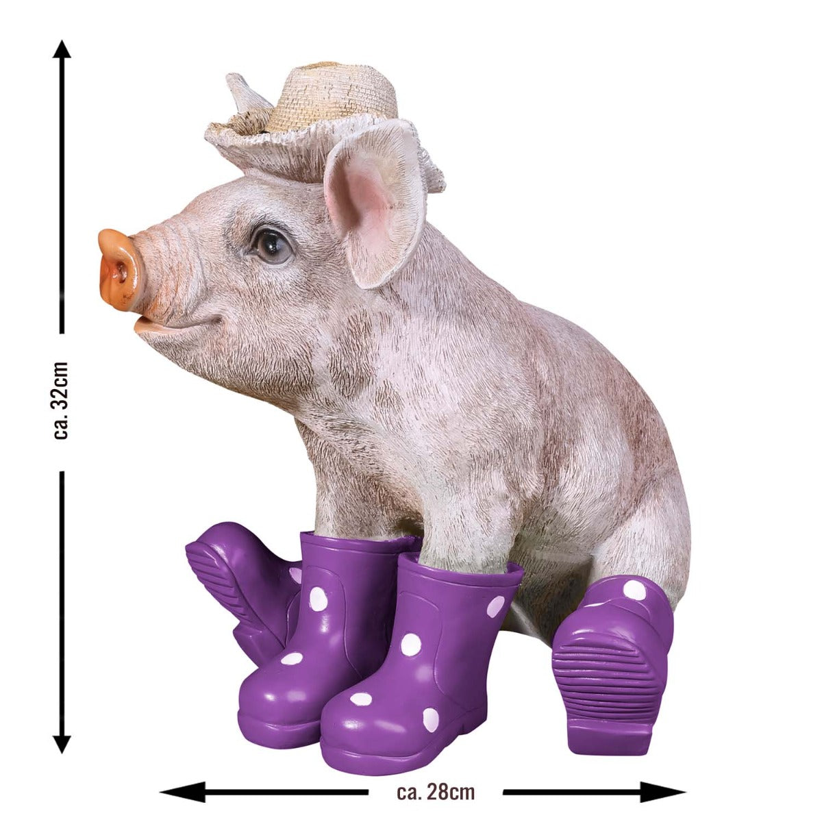 Deko Schwein Erich mit Hut und Stiefel in lila Schweine Figuren Garten Dekofigur Schweinchen