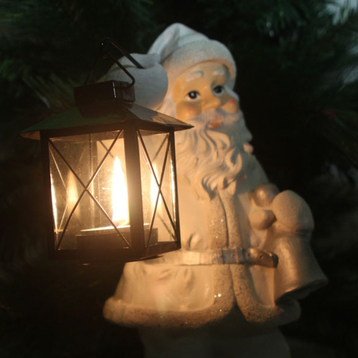 Weihnachtsmann Figur mit Teelichthalterung weiß silber Weihnachts Dekoration