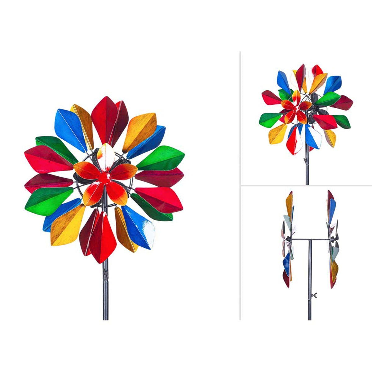 Kinetic Art Metall Windrad Multi-colored Flower Duett Windspiel Doppel Windrad Gartendeko