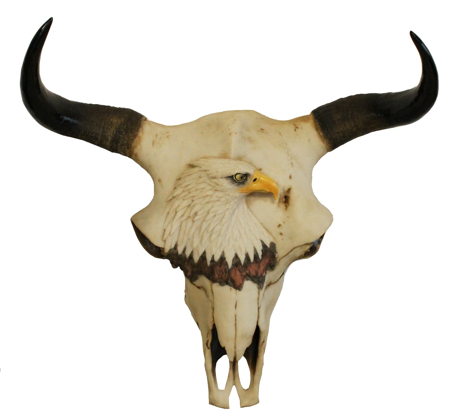 Dekofigur Büffelschädel Bisonschädel Schädel Tierschädel Büffelkopf mit Adlerdekor