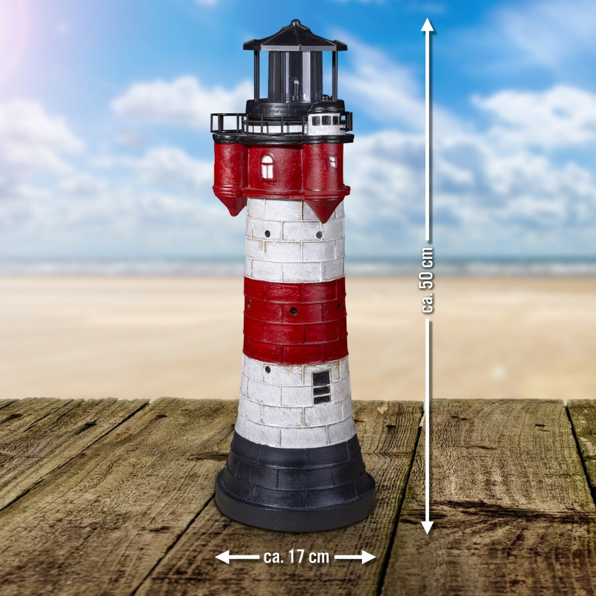 Leuchtturm Roter Sand Solar 50 cm Solarbetrieben Maritime Dekoration LED Beleuchtung