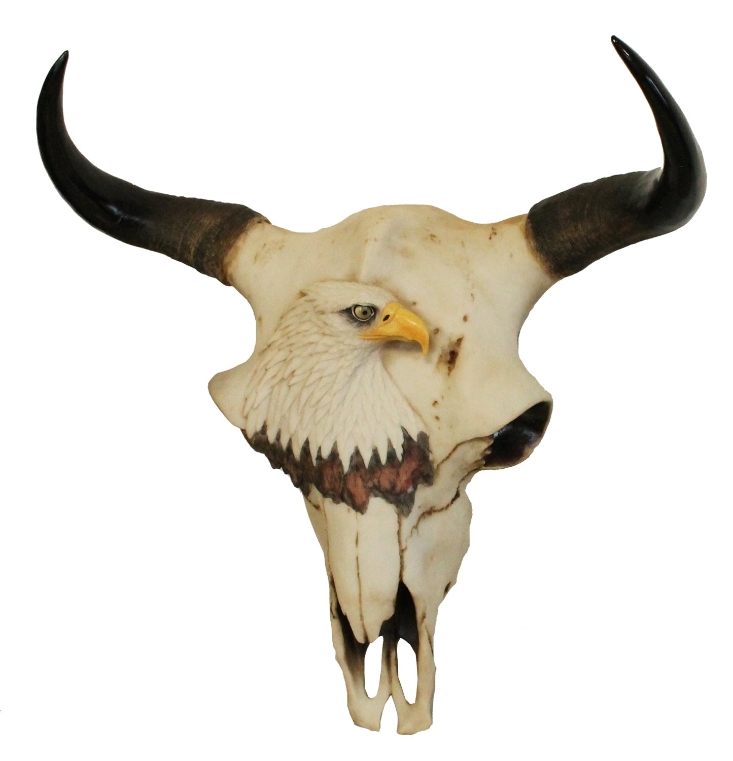 Dekofigur Büffelschädel Bisonschädel Schädel Tierschädel Büffelkopf mit Adlerdekor