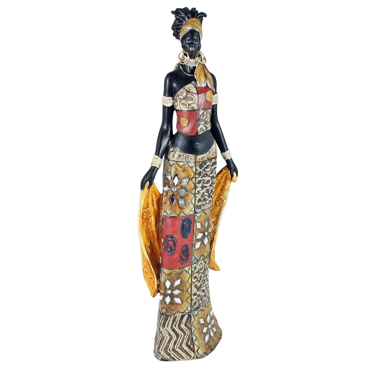 Afrika Deko Figur Frau in einem bunten Kleid mit Tuch Afrikanische Dekofiguren