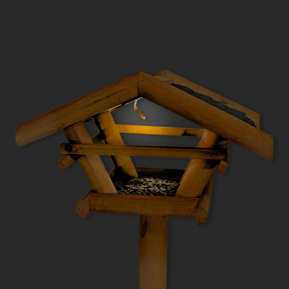 Vogelfutterhaus mit Ständer und LED Solar Beleuchtung Vogelhaus TIROL Futterstelle massiv mit Ständer